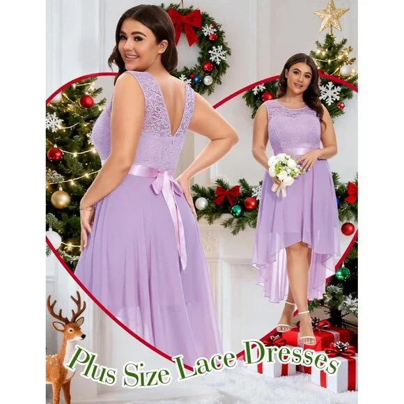 BeryLove Women Lavender Chiffon Scoop Neck Sleeveless Lace Cocktail Dress - Picture 4 of 7